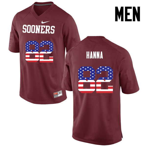 Men Oklahoma Sooners #82 James Hanna College Football USA Flag Fashion Jerseys-Crimson